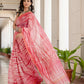 White & Red tie dye Chanderi Silk Saree