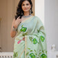 Pista green hand painted Chanderi Silk Saree