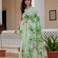Pista green hand painted Chanderi Silk Saree