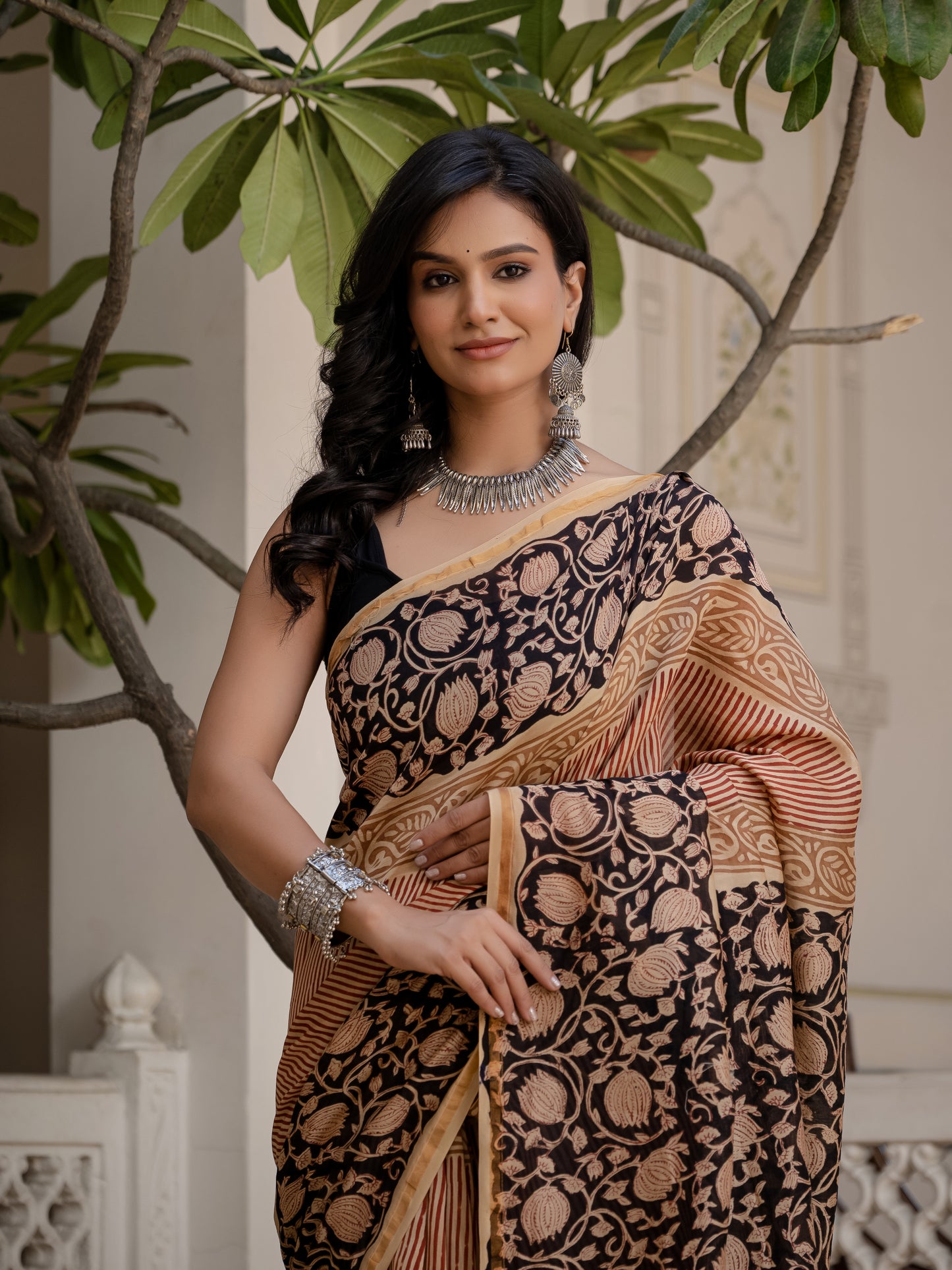 Bagru Gadh Jaal Chanderi Silk Saree