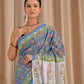 Blue jaal pure mul cotton saree