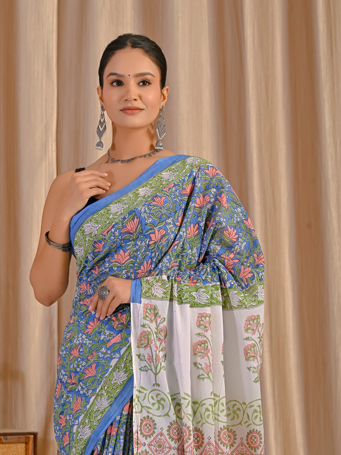 Blue jaal pure mul cotton saree