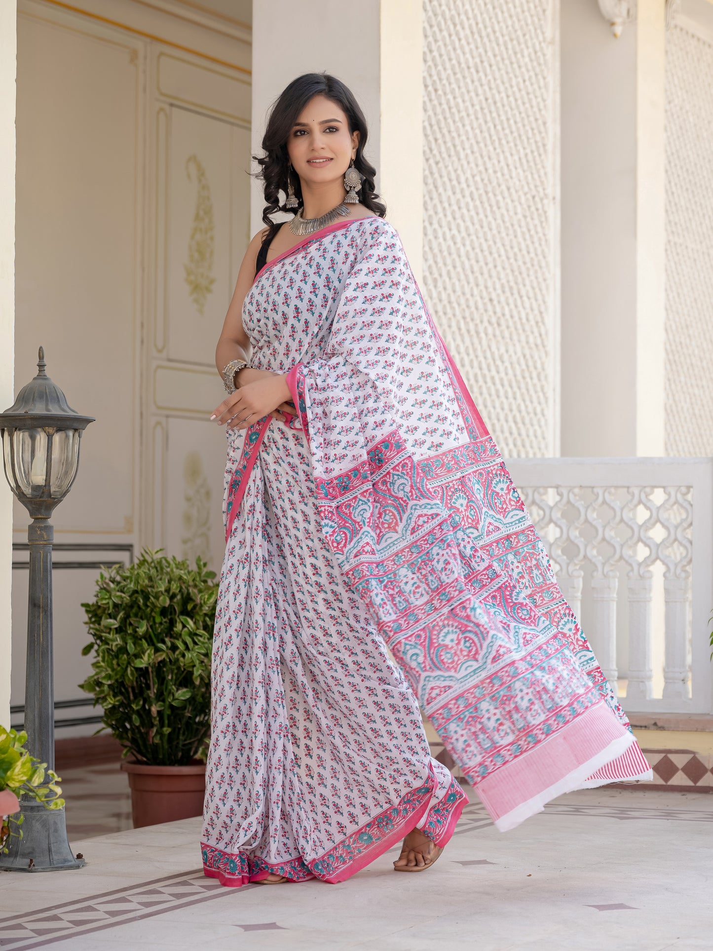 Pink bootie Chanderi Silk Saree