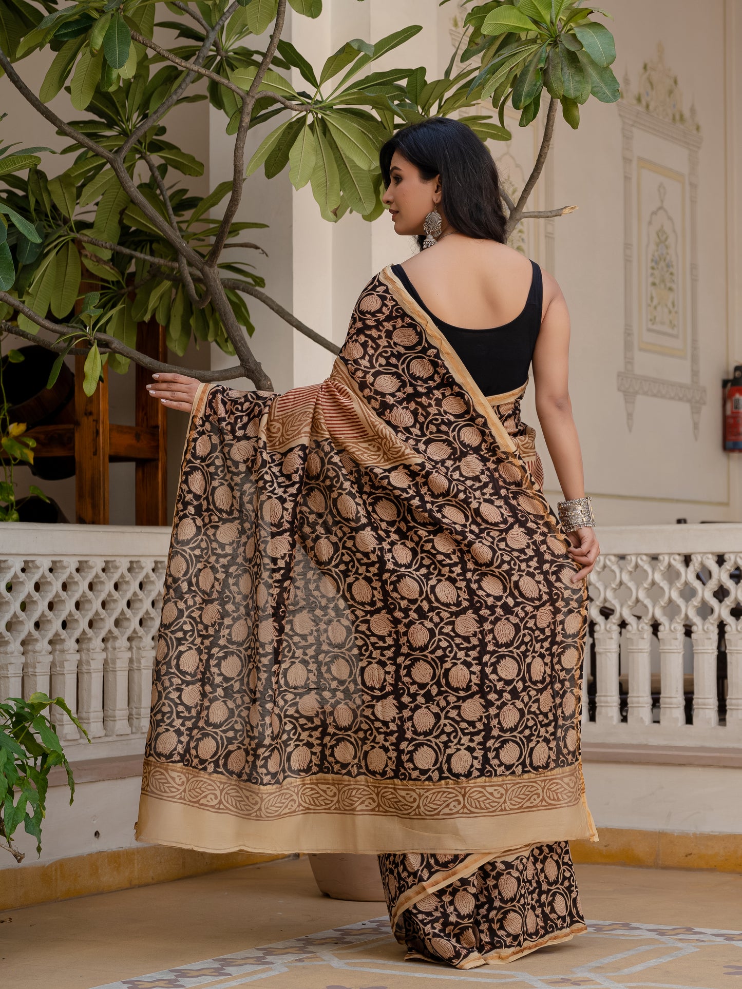 Bagru Gadh Jaal Chanderi Silk Saree