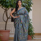 Grey hand painted silk saree