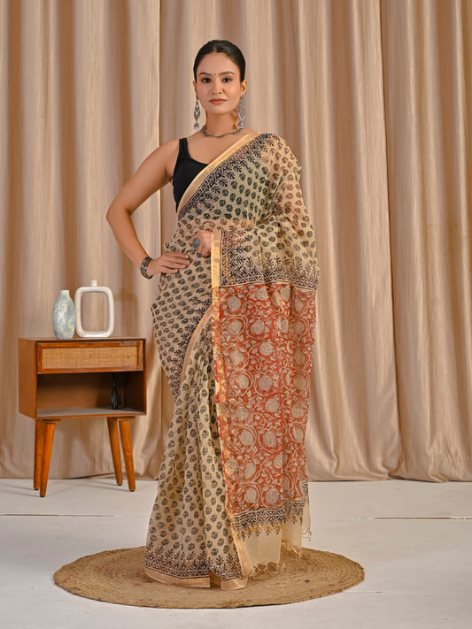 Bagru choti booti pure block printed saree