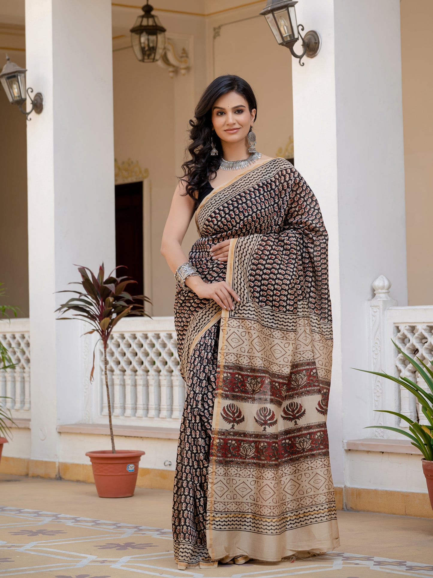Bagru choti bootie Chanderi Silk Saree