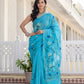 Sky hand painted Chanderi Silk Saree