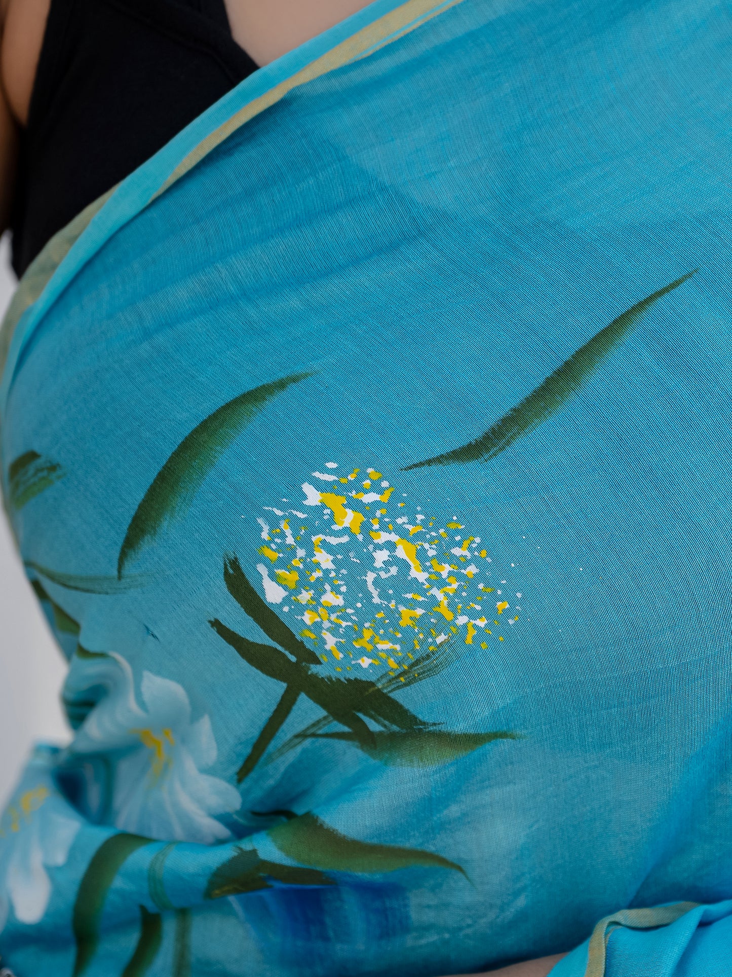 Sky hand painted Chanderi Silk Saree