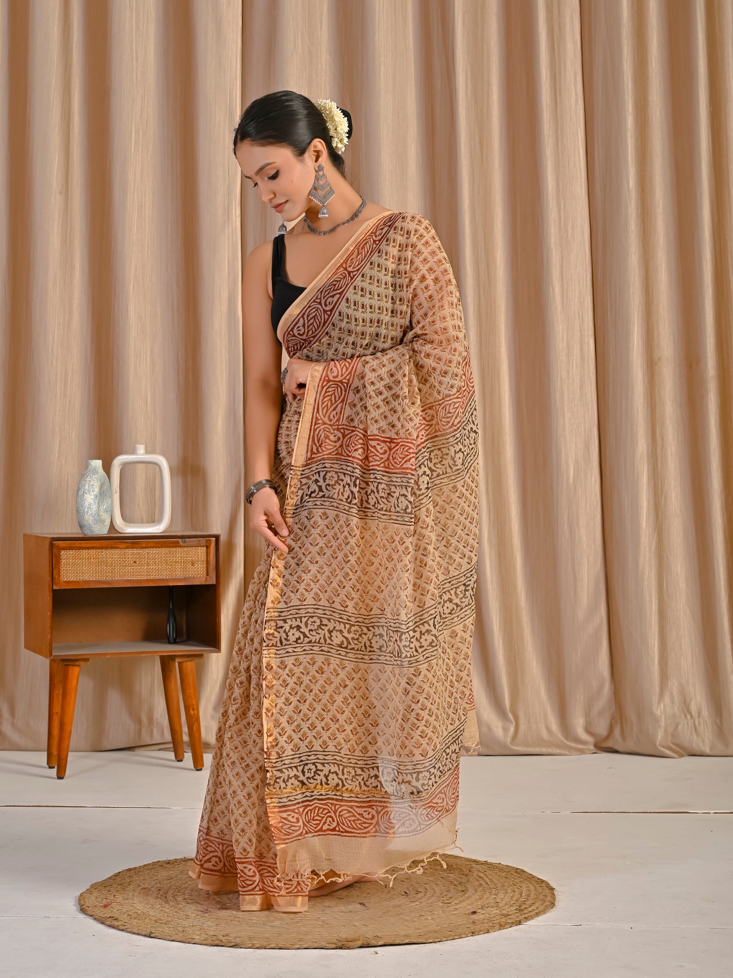 Bagru red bootie pure kota doriya saree