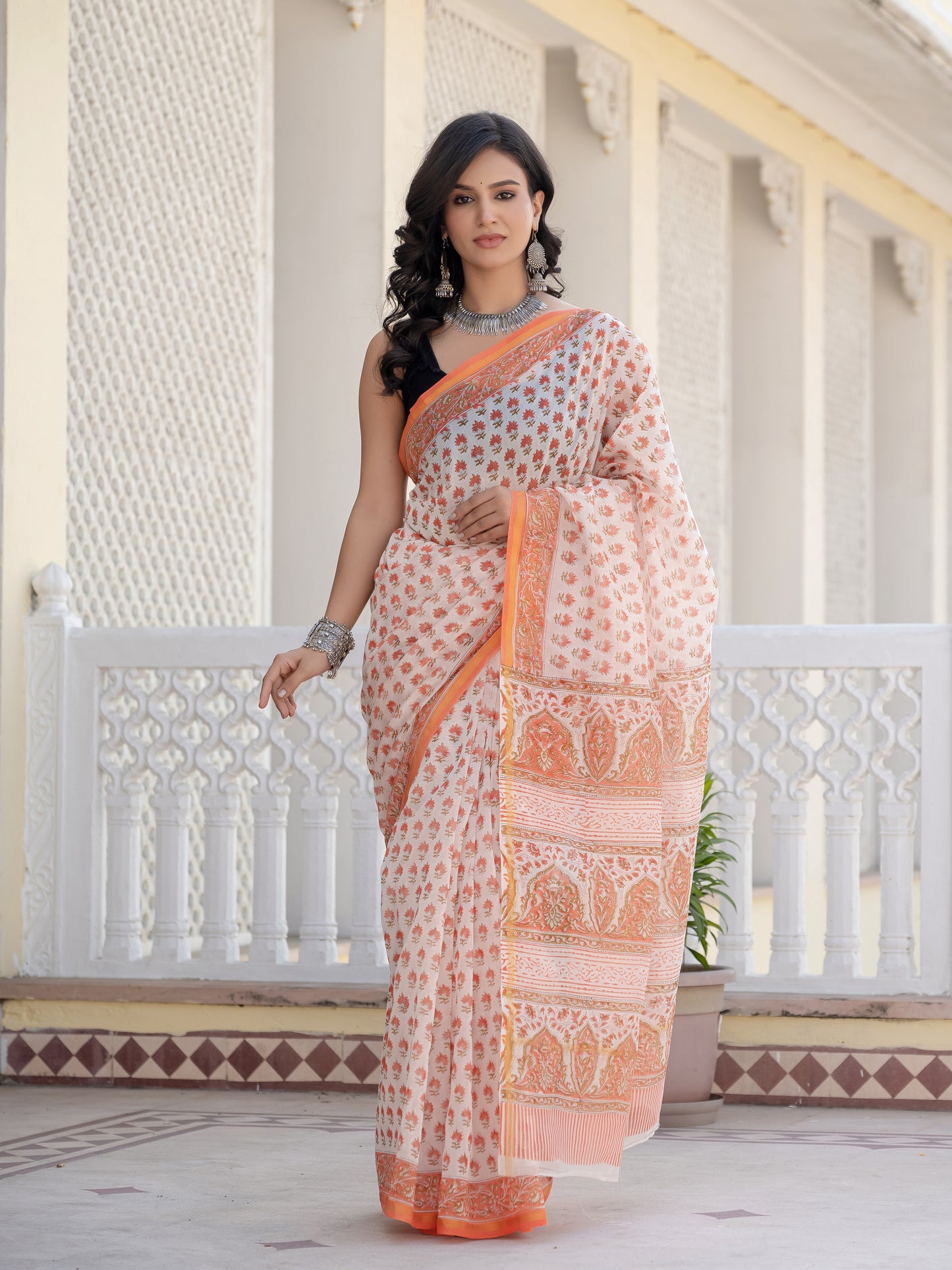 Peach bootie Chanderi Silk Saree