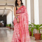 White & Red tie dye Chanderi Silk Saree