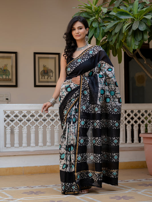 Black Batik Pure Chanderi Silk Saree