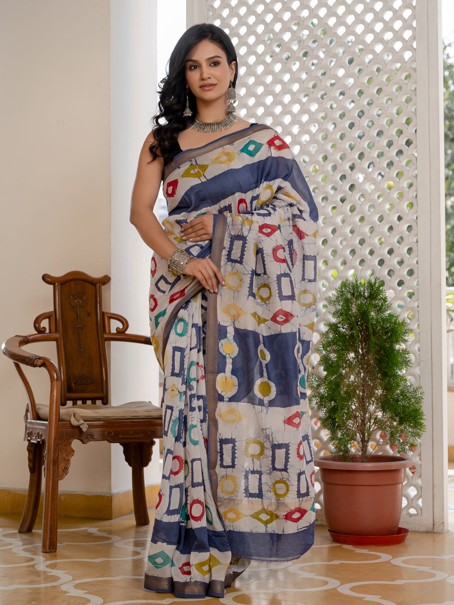 Grey Batik Chanderi Silk Saree