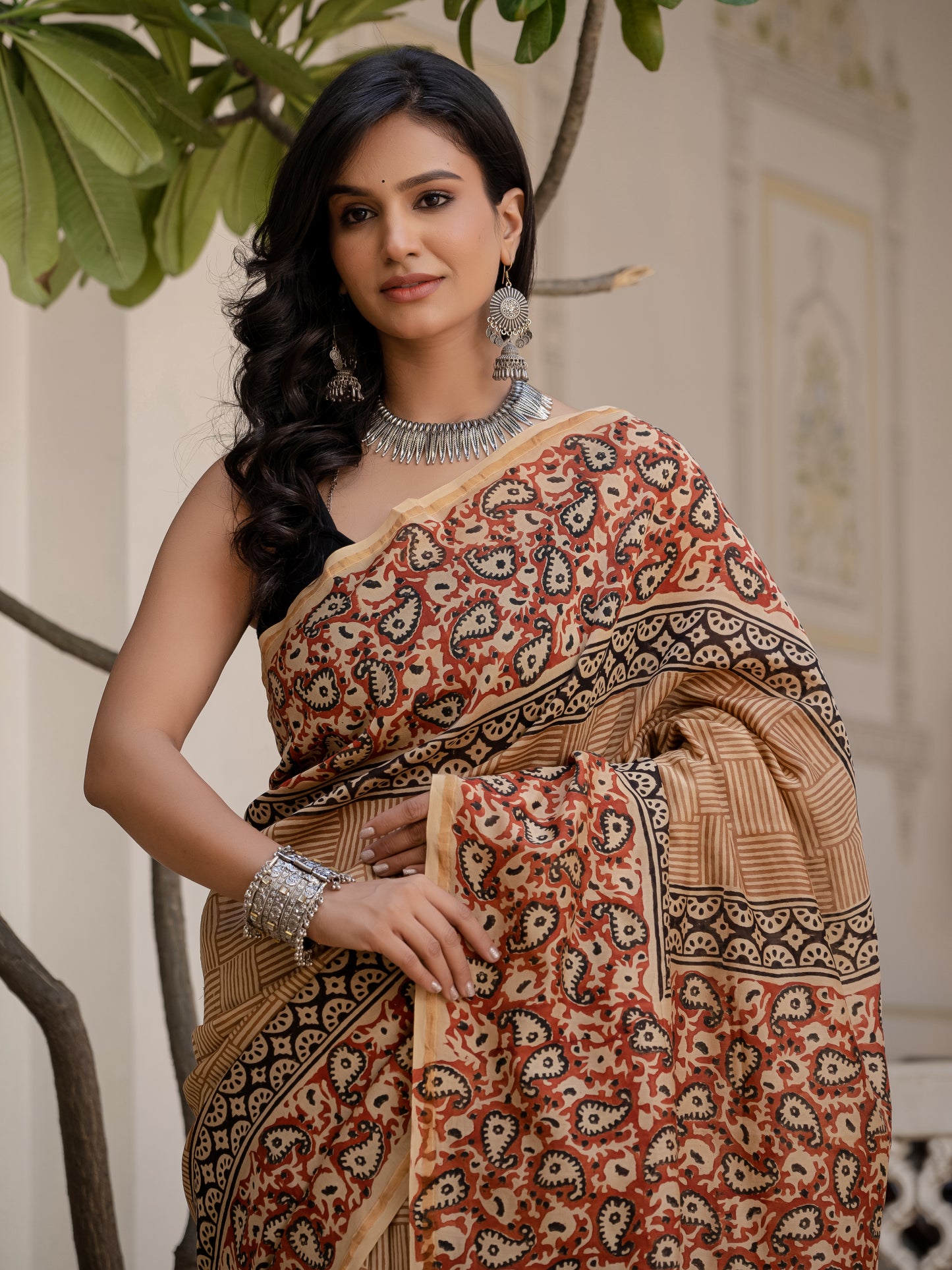 Bagru Jaal Printed Chanderi Silk Saree