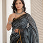 Grey black tie dye printed Chanderi Silk Saree
