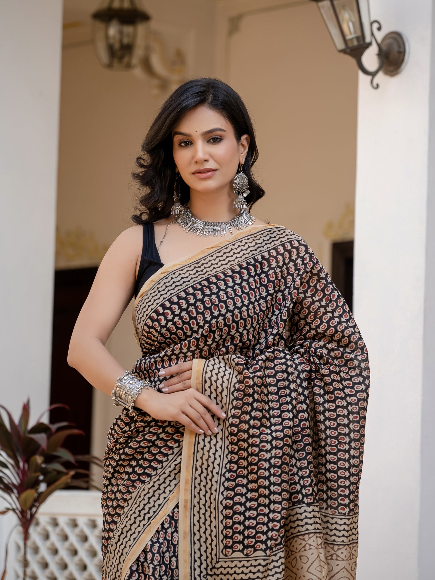 Bagru choti bootie Chanderi Silk Saree