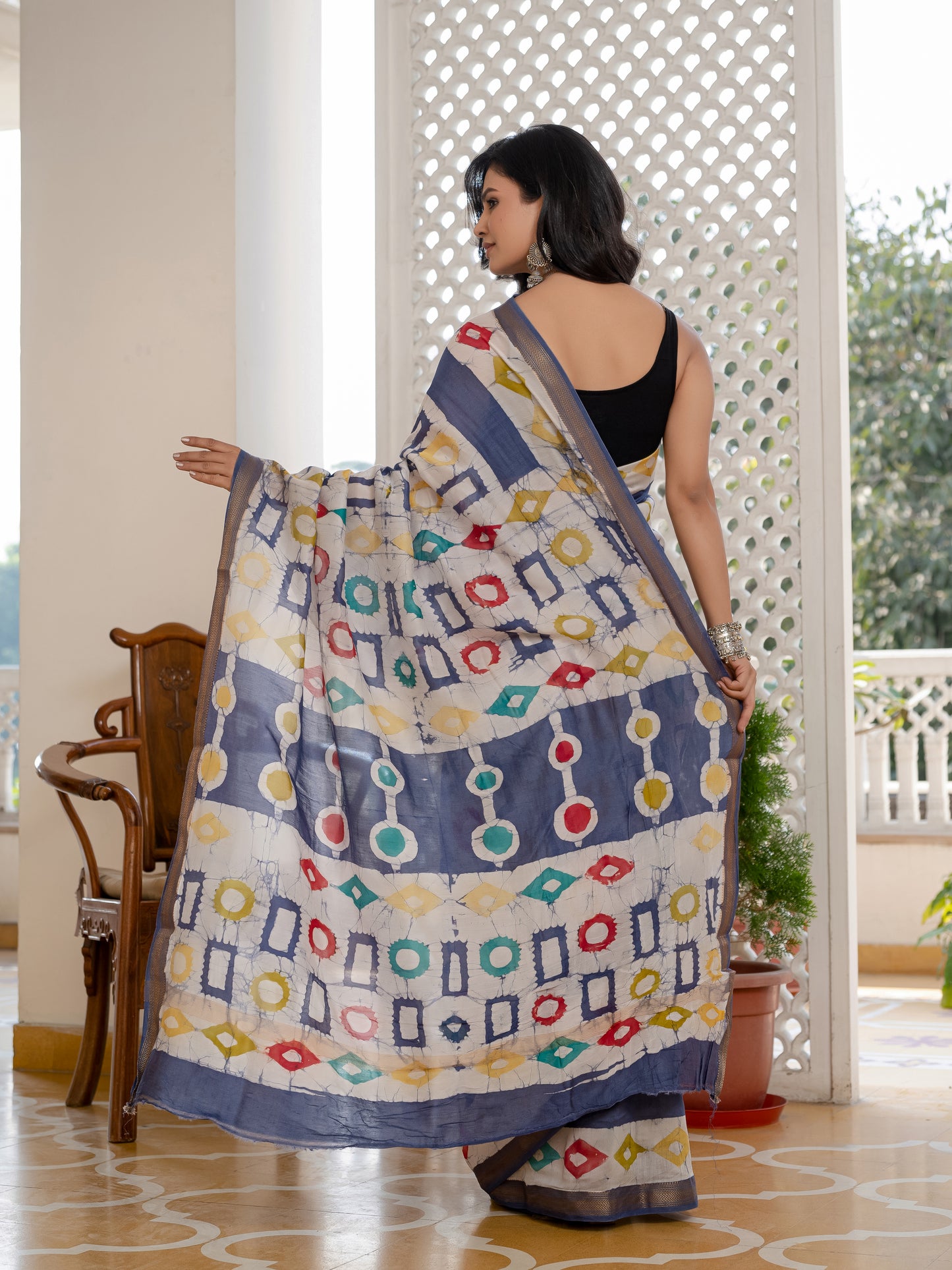 Grey Batik Chanderi Silk Saree